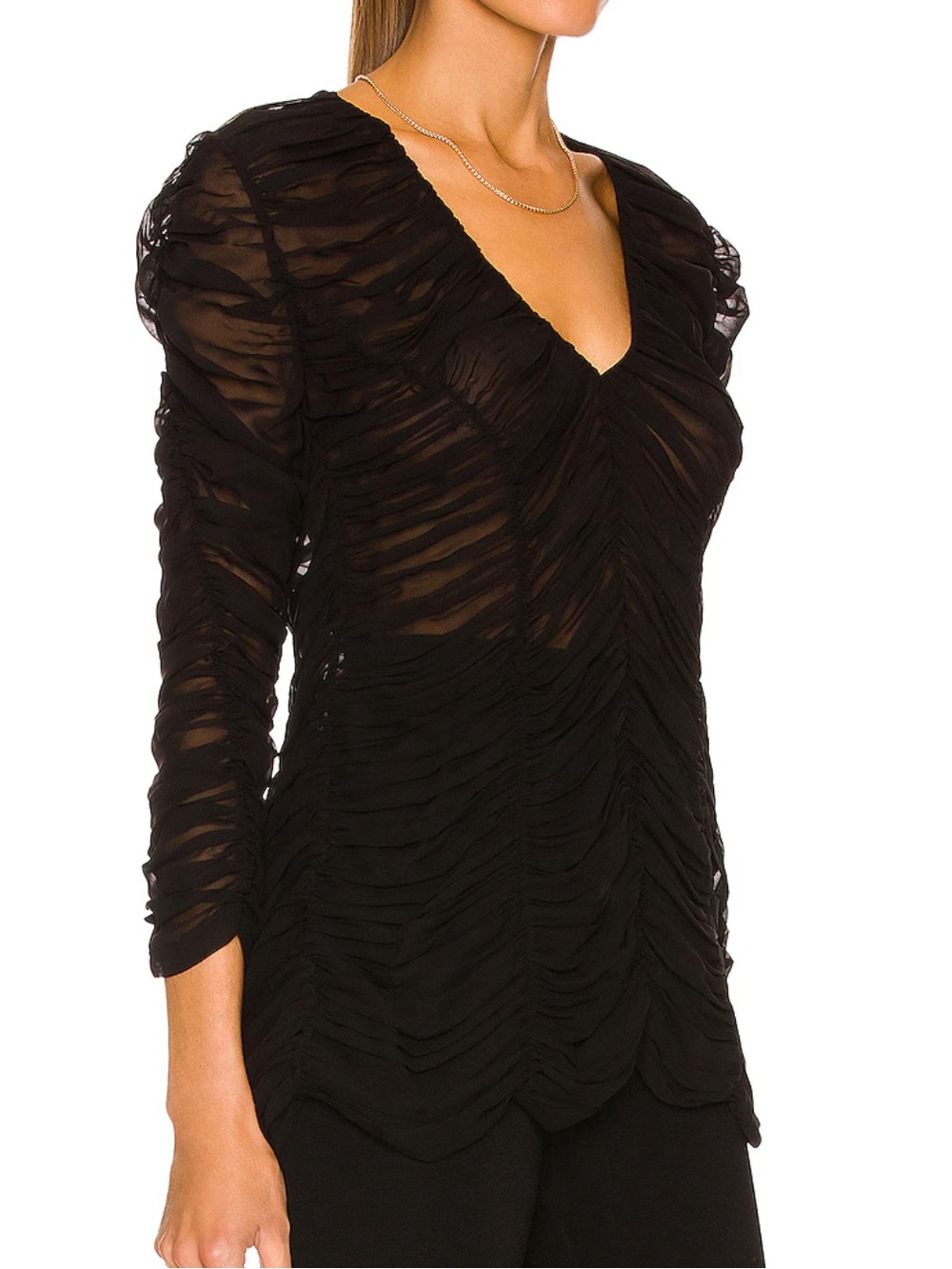 NWT Khaite Lita Ruched V-Neck Stretch Silk Black Top Size 10 - Picture 13 of 13